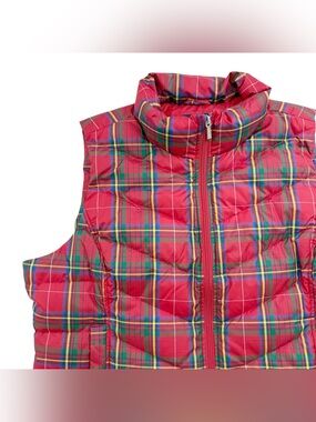Lands End Tartan Down Plaid Puffer Vest XL Petite